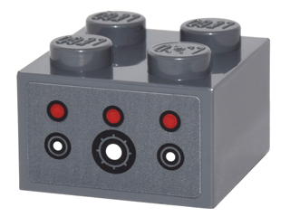 Brick 2 x 2 with 3 Red Circle Buttons and 3 Black and White Circle Buttons Pattern (Sticker) - Set 76052