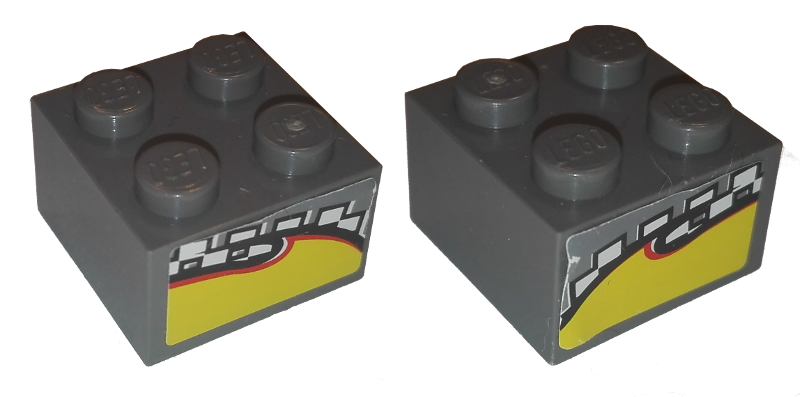 Brick 2 x 2 with Yellow Flame on Checkered Background Pattern on Opposite Sides (Stickers) - Set 8134