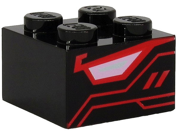 Brick 2 x 2 with Bright Pink and Light Bluish Gray Quadrilateral and Red Stripes (Dragon Eye) Pattern on Two Sides