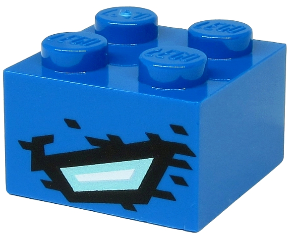 Brick 2 x 2 with Metallic Light Blue and White Quadrilateral and Black Stripes and Spots (Dragon Eye) Pattern on Two Sides