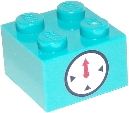 Brick 2 x 2 with Timer Black Circle and Indicators with Red Hand on White Background Pattern