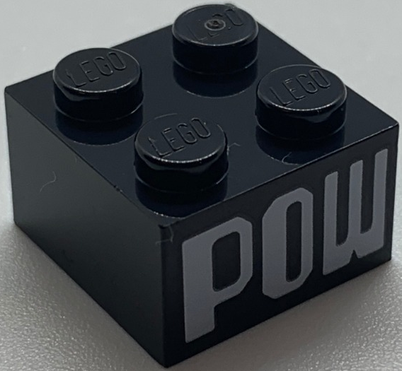 Brick 2 x 2 with White 'POW' Pattern on Two Sides