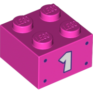 Brick 2 x 2 with White Number 1 and Dark Purple Dots Pattern on Both Sides