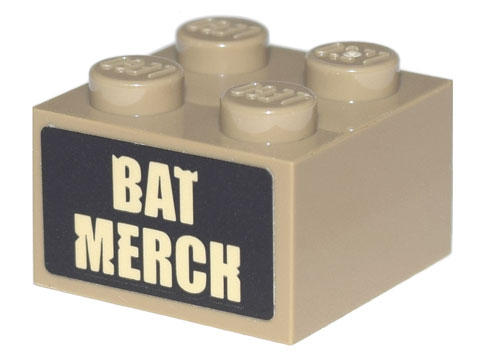 Brick 2 x 2 with Tan 'BAT MERCH' Pattern (Sticker) - Set 70840