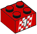 Brick 2 x 2 with White Number 1 on Checkered Pattern