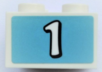 Brick 2 x 2 with White Number 1 on Medium Azure Background Pattern (Sticker) - Set 41352