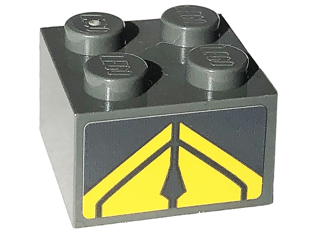 Brick 2 x 2 with Yellow Panels and Stripes on Dark Bluish Gray Background Pattern (Sticker) - Set 76903