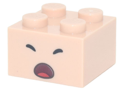 Brick 2 x 2 with Black Closed Eyes and Dark Red Open Mouth Scared with Red Tongue Pattern (Super Mario Toad Face)