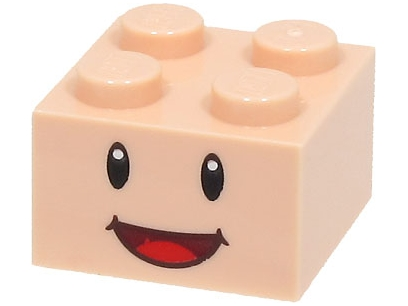 Brick 2 x 2 with Black Eyes, White Glints and Dark Red Open Mouth Smile with Red Tongue Pattern (Super Mario Toad / Blue Toad / Yellow Toad Face)