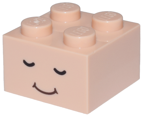 Brick 2 x 2 with Black Closed Eyes and Dark Brown Closed Mouth Smile Pattern (Super Mario Green Toad Face)