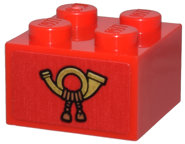 Brick 2 x 2 with Gold Mail Horn with Medium Nougat Tassels Pattern (Sticker) - Set 10339