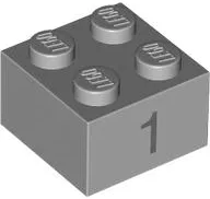 Brick 2 x 2 with Dark Bluish Gray Numbers 1 and 2 Pattern on Opposite Sides