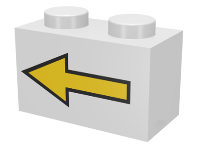 Brick 1 x 2 with Yellow Left Arrow with Black Border Pattern