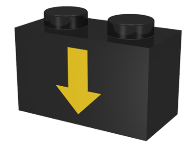 Brick 1 x 2 with Yellow Down Arrow and Black Border Pattern