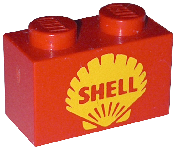 Brick 1 x 2 with Vintage Shell Logo Pattern