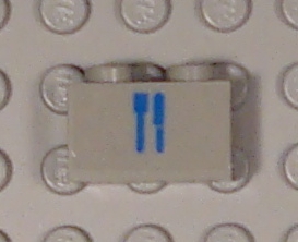 Brick 1 x 2 with Train Dining Car Blue Knife & Fork Pattern (Sticker) - Sets 4558 / 10001