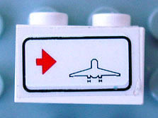 Brick 1 x 2 with Red Arrow on Left Side pointing Right & Airplane Outline Pattern (Sticker) - Set 6399