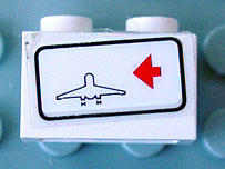 Brick 1 x 2 with Red Arrow on Right Side pointing Left & Airplane Outline Pattern (Sticker) - Set 6399