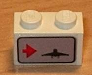 Brick 1 x 2 with Red Arrow on Left Side pointing Right & Airplane Pattern (Sticker) - Set 6396