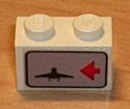 Brick 1 x 2 with Red Arrow on Right Side pointing Left & Airplane Pattern (Sticker) - Set 6396