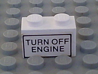 Brick 1 x 2 with 'TURN OFF ENGINE' Pattern on Both Sides (Stickers) - Set 6375-2