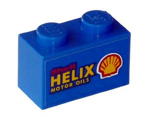 Brick 1 x 2 with Red 'Shell', Yellow 'HELIX MOTOR OILS', and Shell Logo Pattern on Both Sides (Stickers) - Sets 1253-1 / 1254-1