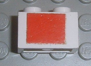 Brick 1 x 2 with Red Rectangle Pattern (Sticker) - Set 6375-2