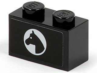 Brick 1 x 2 with Horse Head in White Circle Pattern Model Left Side (Sticker) - Set 7635
