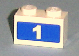 Brick 1 x 2 with White '1' on Blue Background Pattern (Sticker) - Set 7641