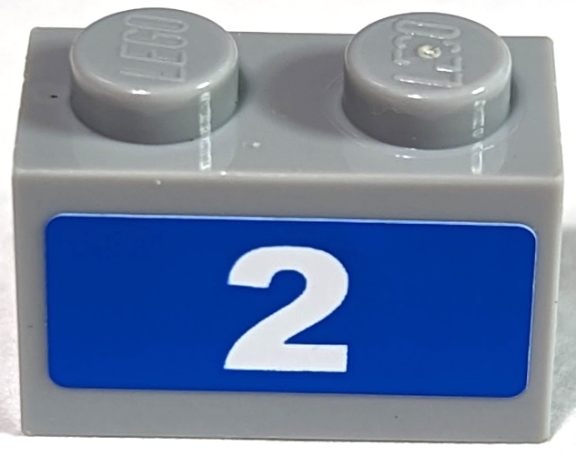 Brick 1 x 2 with White Number 2 on Blue Background Pattern (Sticker) - Set 7641