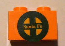 Brick 1 x 2 with Yellow 'Santa Fe' and Dark Green Logo Pattern (Sticker) - Set 10133