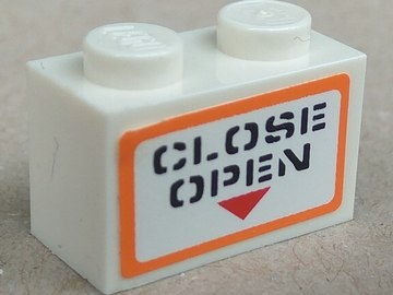 Brick 1 x 2 with 'CLOSE OPEN' Pattern (Sticker) - Set 7738