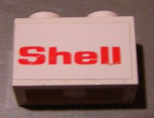 Brick 1 x 2 with Red 'Shell' on White Background Pattern (Sticker) - Set 7813