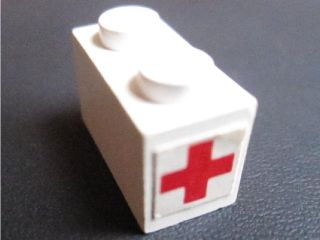 Brick 1 x 2 with Red Cross Pattern on Both Ends (Stickers) - Set 606-1