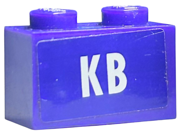 Brick 1 x 2 with White 'KB' Pattern (Sticker) - Set 4866