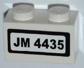 Brick 1 x 2 with 'JM 4435' on White Background Pattern (Sticker) - Set 4435