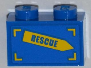 Brick 1 x 2 with 'RESCUE' on Yellow Arrow Pattern Model Left Side (Sticker) - Set 4439