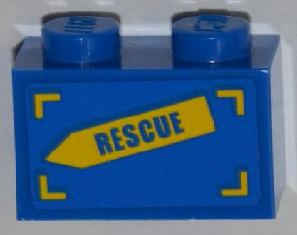 Brick 1 x 2 with 'RESCUE' on Yellow Arrow Pattern Model Right Side (Sticker) - Set 4439