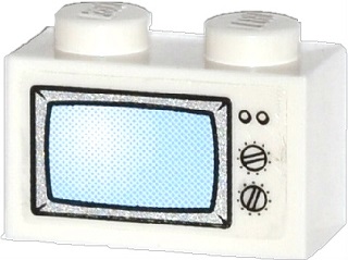 Brick 1 x 2 with Blue TV Screen, 2 Buttons and 2 Knobs Pattern (Sticker) - Set 60036