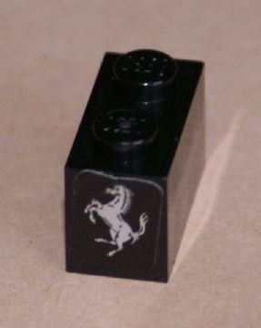 Brick 1 x 2 with Ferrari Logo, Silver Horse Pattern on End (Sticker) - Set 8653