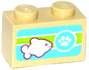 Brick 1 x 2 with Paw Print and Fish Pattern (Sticker) - Set 41085