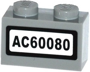 Brick 1 x 2 with 'AC60080' Pattern (Sticker) - Set 60080