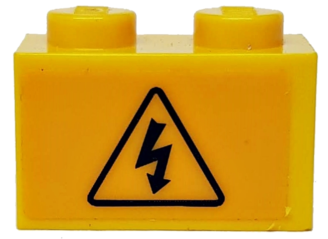 Brick 1 x 2 with Electricity Danger Sign Pattern (Sticker) - Set 60022