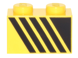 Brick 1 x 2 with Black Triangle and 4 Stripes Leaning Left Pattern