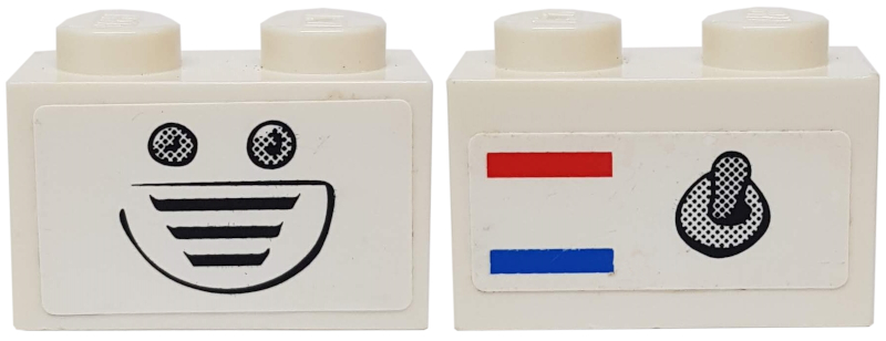 Brick 1 x 2 with Switch, Red and Blue Stripes and Vent and Buttons Pattern (Stickers) - Set 3834