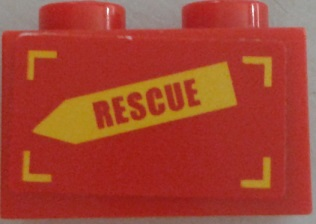 Brick 1 x 2 with 'RESCUE' on Yellow Arrow Pattern Model Left Side (Sticker) - Set 60010