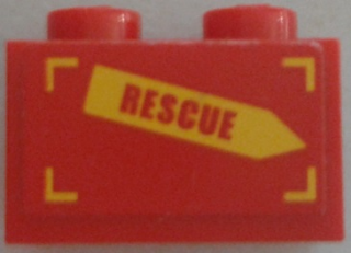 Brick 1 x 2 with 'RESCUE' on Yellow Arrow Pattern Model Right Side (Sticker) - Set 60010