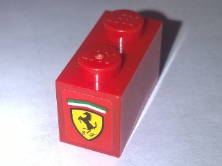 Brick 1 x 2 with Ferrari Logo, Black Horse on Yellow Background Pattern on End (Sticker) - Set 10248