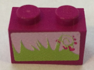 Brick 1 x 2 with Grass and Hearts Pattern (Sticker) - Set 7586