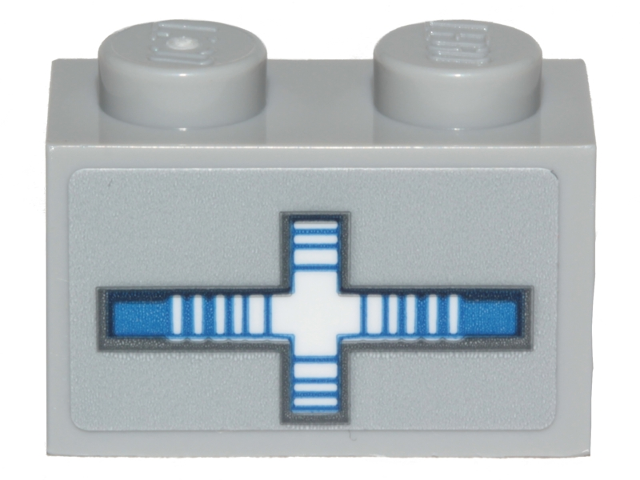 Brick 1 x 2 with SW Blue and White Striped Cross Pattern (Sticker) - Set 75205